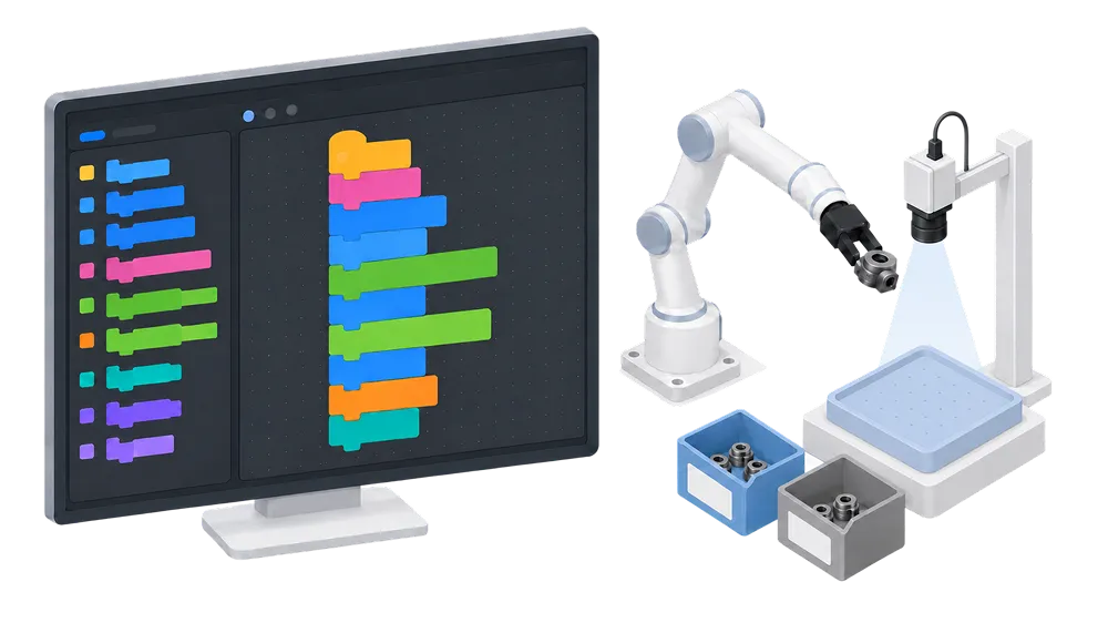 PCベースのロボット制御とブロック型設定画面